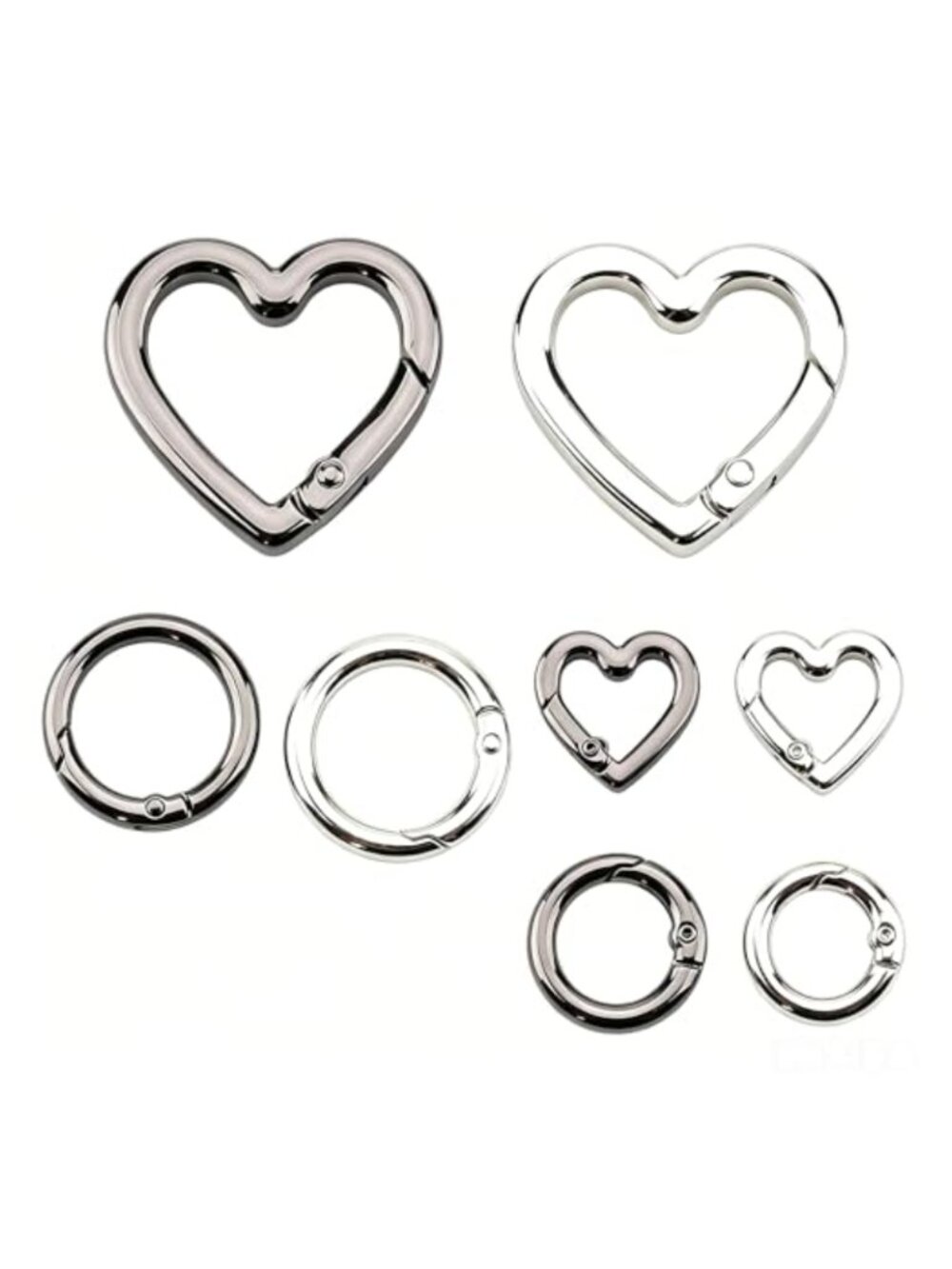 4pc Heart Shaped Carabiner Keychain Clip Set 8pc Bundle